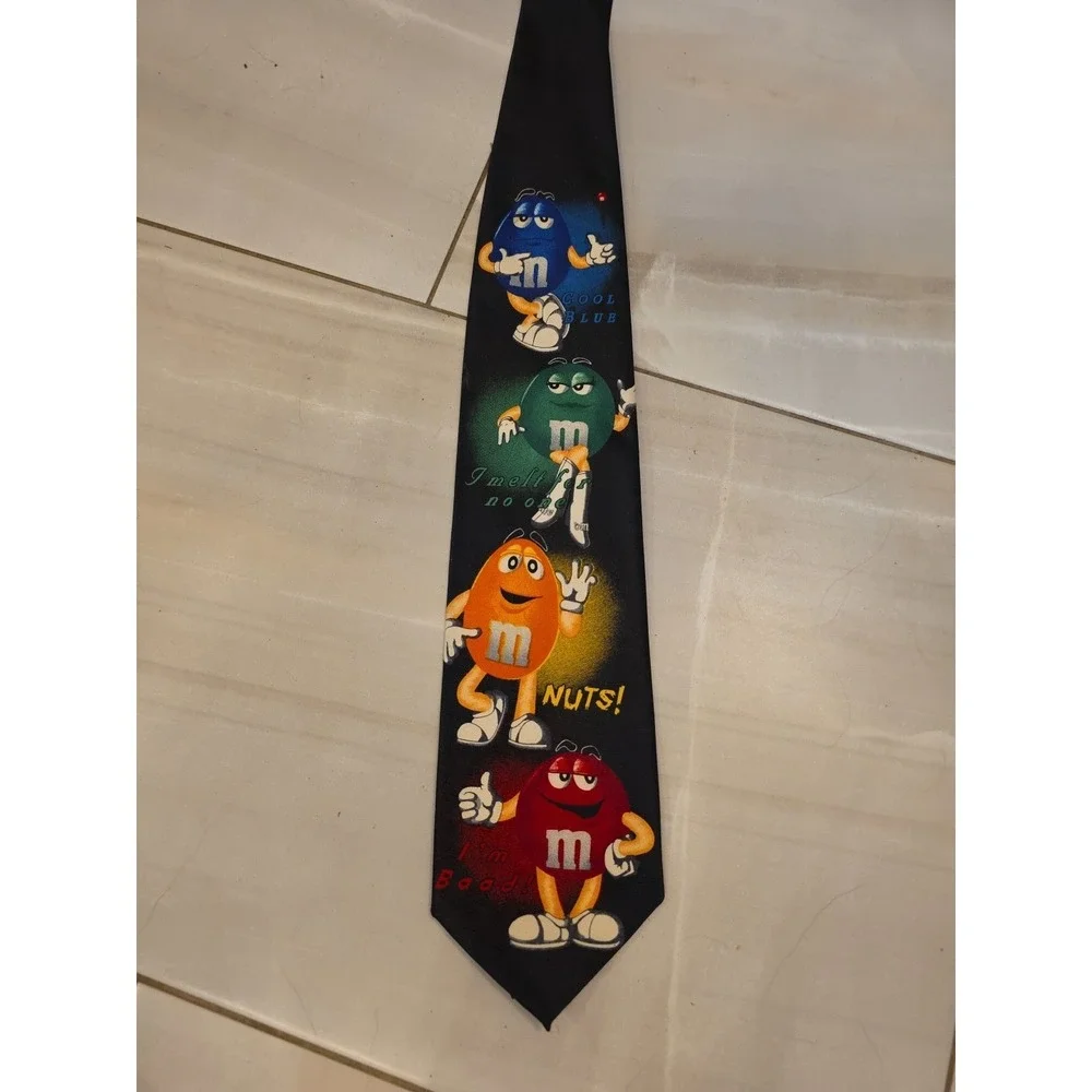 M&M's Brand‎ Character Slogans Novelty Tie Necktie Black 100% Polyester B1
